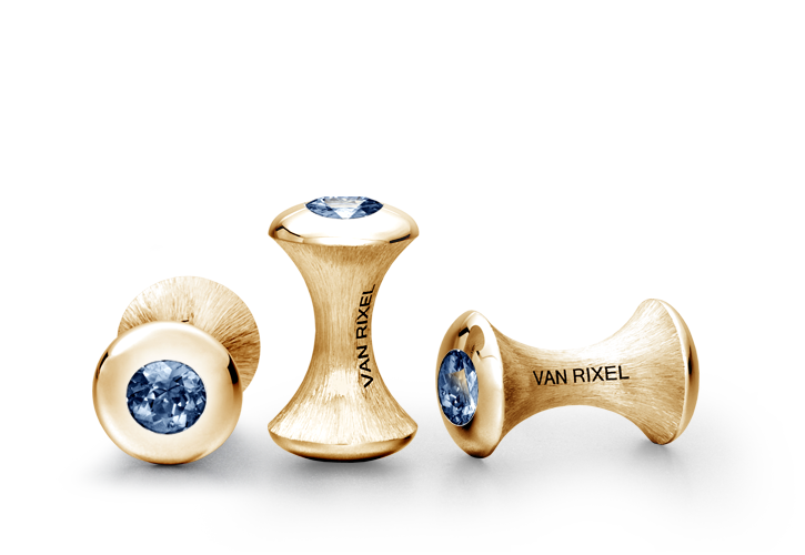 Een paar luxe, hoogwaardige, exclusieve en handgemaakte High End manchetknopen in 18 kt Geelgoud met blauwe Saffier - MI
